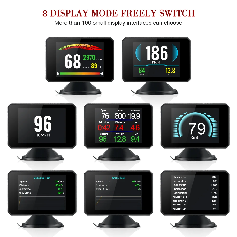 

8 режимов отображения, многоязычный, P16 OBD2 Smart Gauge HUD, дисплей на лобовое стекло, сигнализация о скорости, автомобильный измерительный прибор, экран 2,12 дюйма, универсальная совместимость, гарантия 2 года