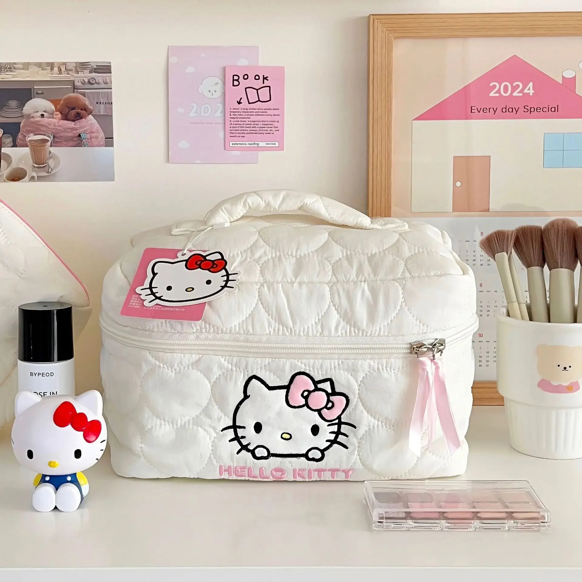 Kawaii Hello Kitty borsa per il trucco borsa da viaggio portatile per cartoni animati di grande capacità Cute Cat Hello Kitty borsa da toeletta