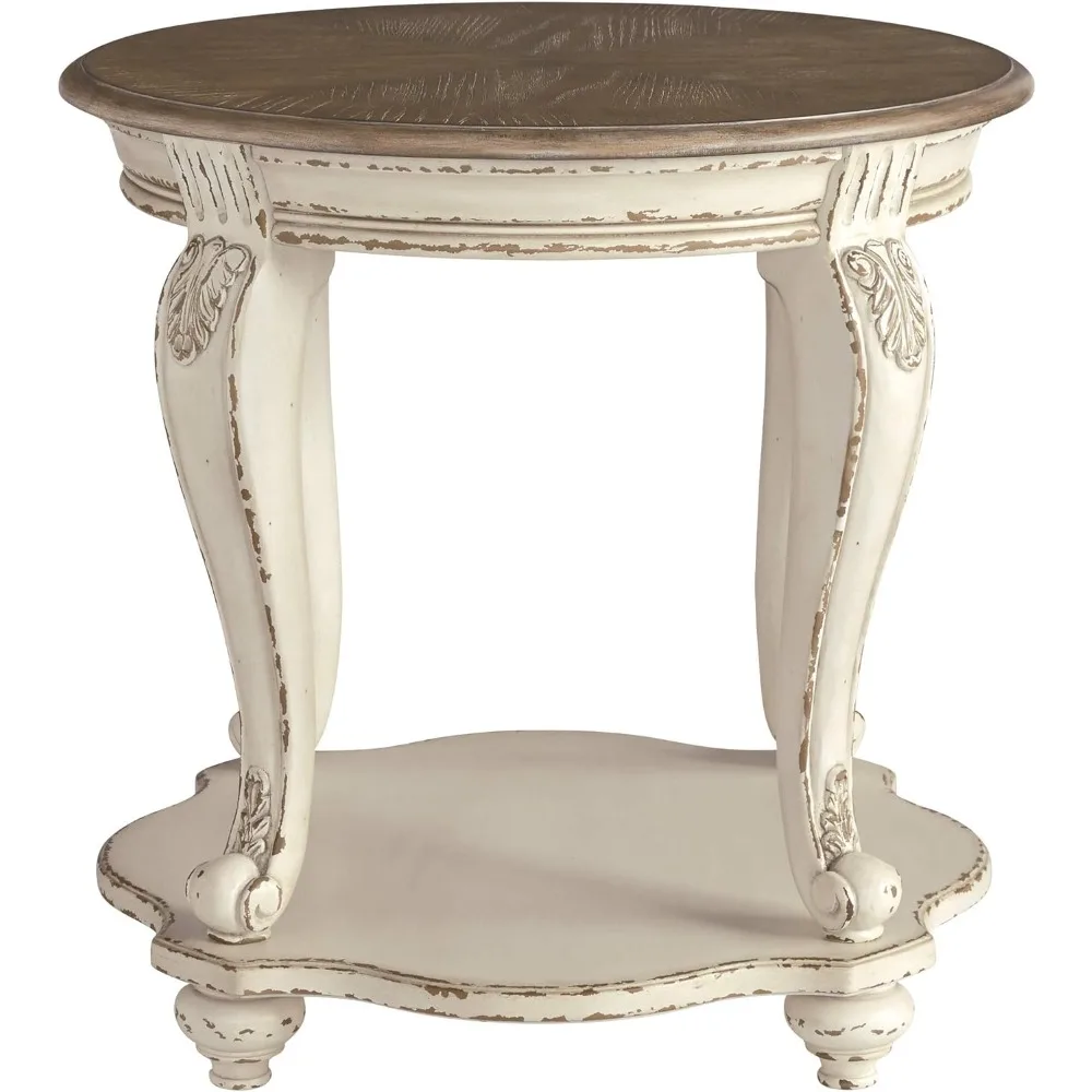 Café Tables Realyn French Country Two Tone Round End Table, Chipped White Café Tables