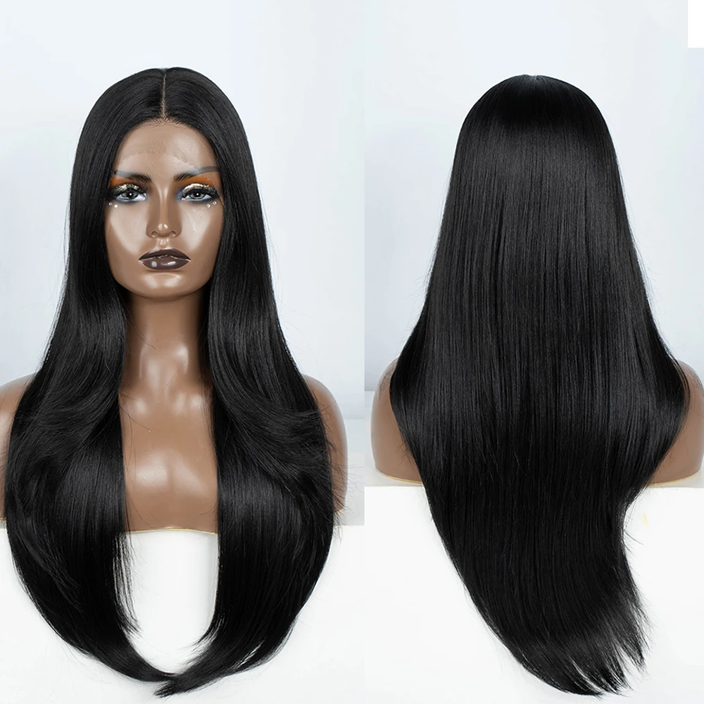 Synthetic Lace Front Wig Long straight Layered 28 Inch Lace Wig Heat Resistant Wigs For Women Lace Front Wig