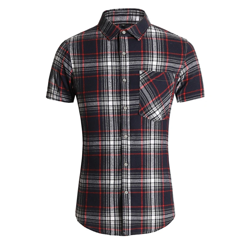 Plaid Short Sleeve Shirt Men Fashion Pocket Color Checkered Shirts Casual Business Office Blouse