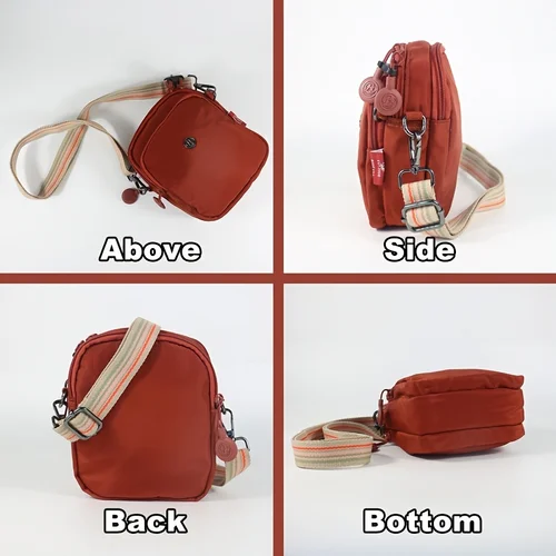 Imagen 2 del producto Bolso bandolera para mujer, bolso para teléfono móvil, material de nailon, 3 bolsillos, cremallera antirrobo, correa de hombro ajustable