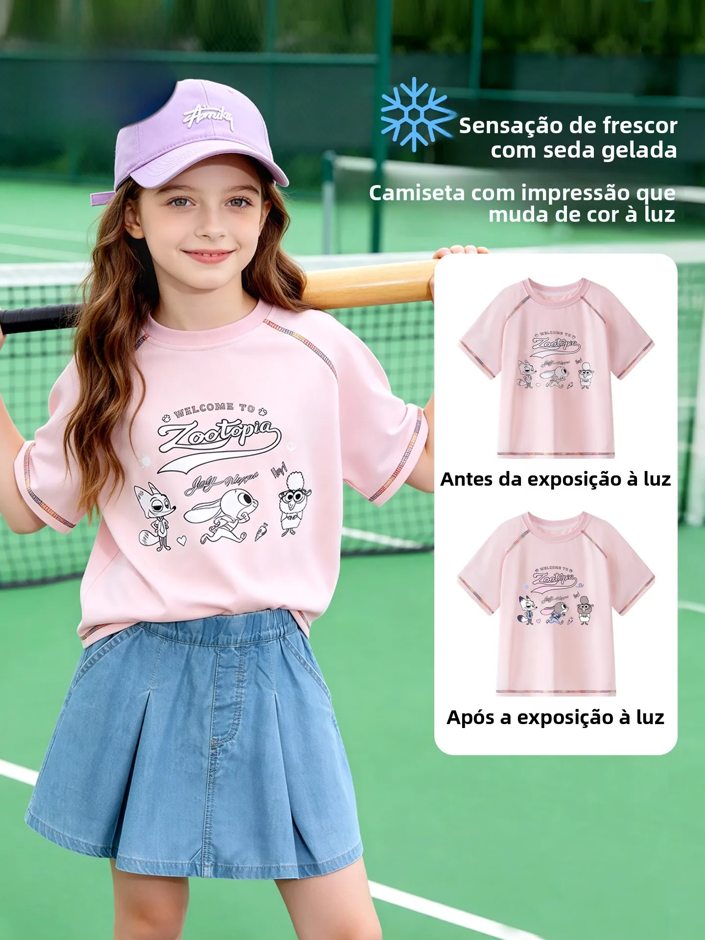 ディズニー-ガールズ-アイスシルク-半袖-tシャツ-速乾性-写真撮影効果-カジュアル-スタンダードフィット-ポリエステルブレンド-サマートップ