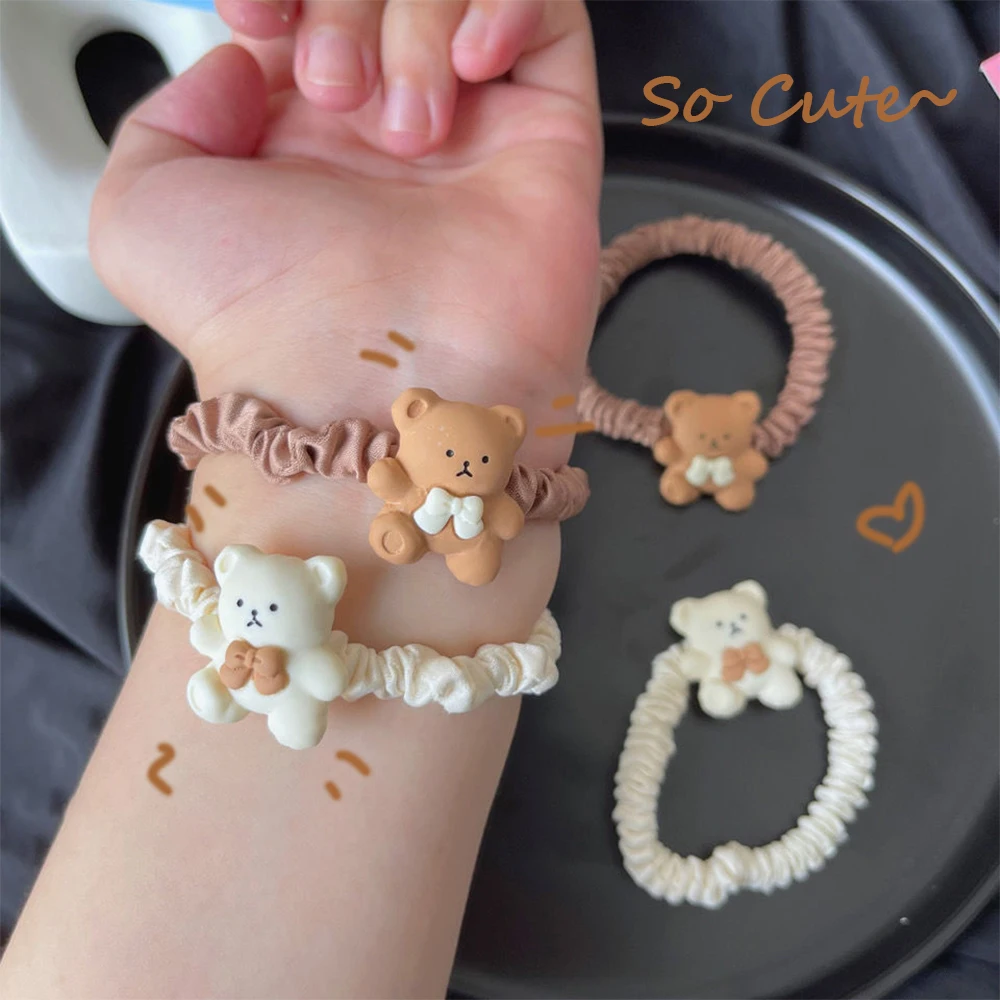 2Pcs/set Cute Bear Hair Elastics Ties Cartoon Hair Rope Ponytail Hair Holder Hair Accessories for Girl and Women