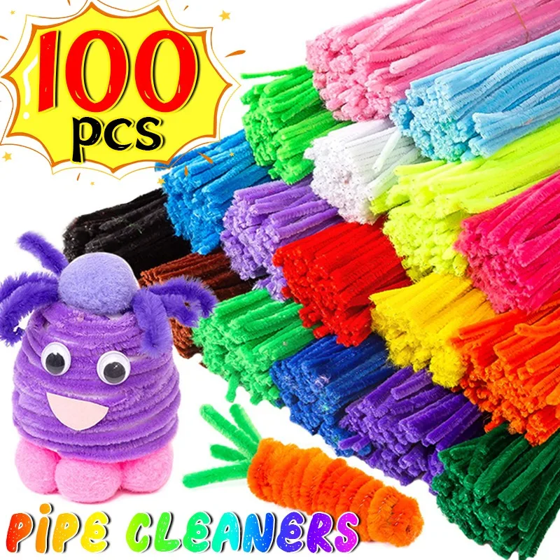 Colorido Chenille Stems Pipe Cleaners, Plush Tinsel Stem, Wired Sticks, Torção Vara, Faixa de cabelo, Artesanato DIY, Brinquedos Educativos, 100 pcs, 10pcs