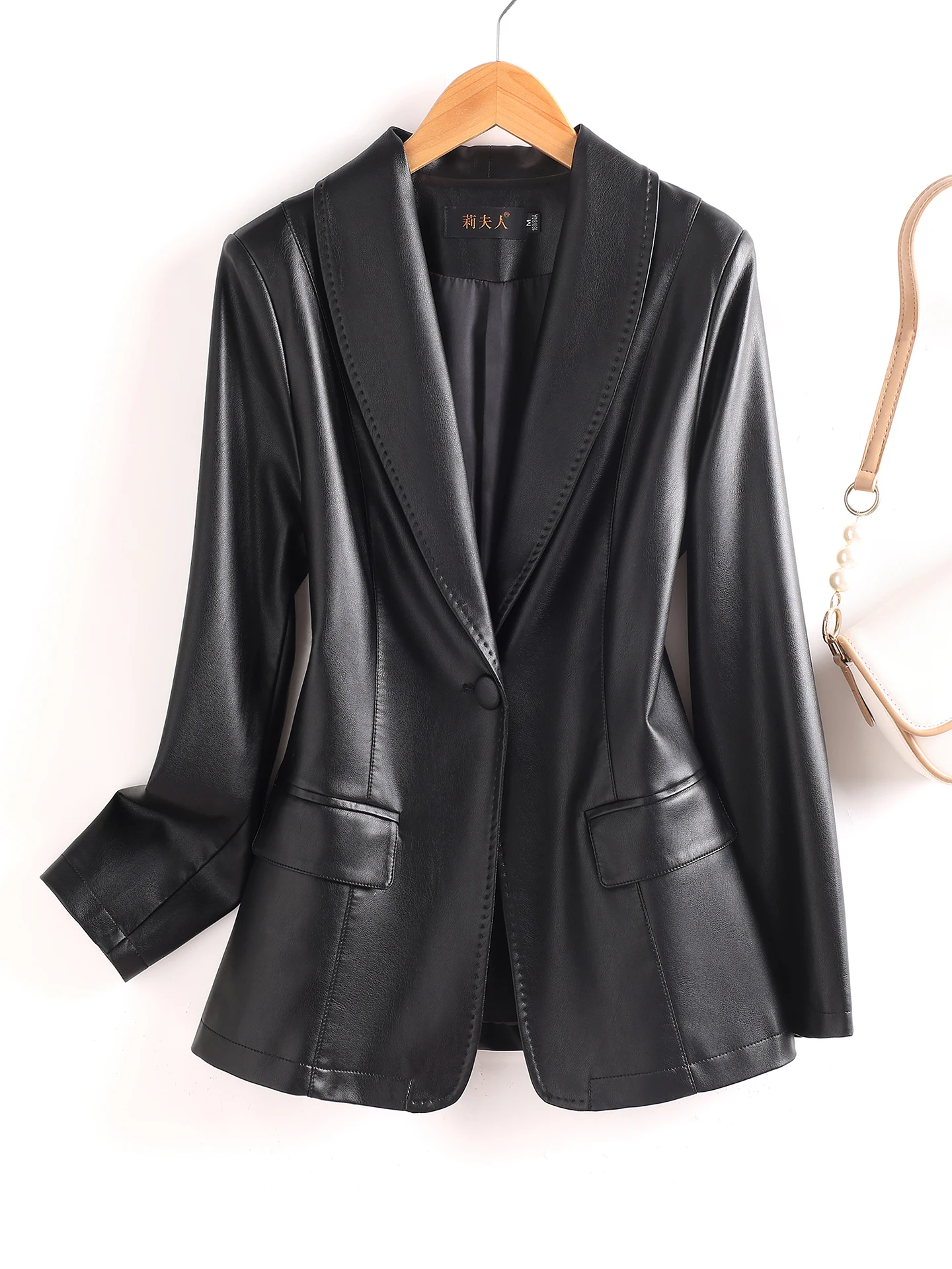 スリム効果のある本物の羊皮ショートジャケット、レディースファッション韓国風レザージャケット、通勤用ウィンドポケットデザイン