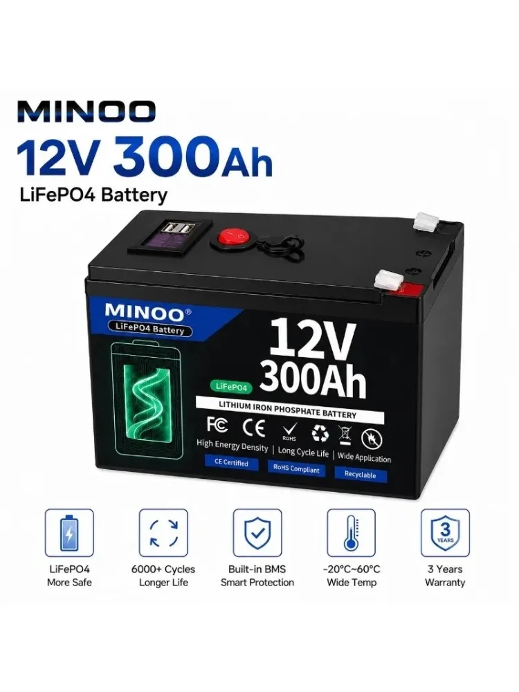 AliExpress MINNAAOO LiFePO4 12V 300AH 12V 200AH Battery Free Charger 12V Lithium Battery Built-In 300A BMS 6000+ Cycle Foat Fast Ship From EUr Bo