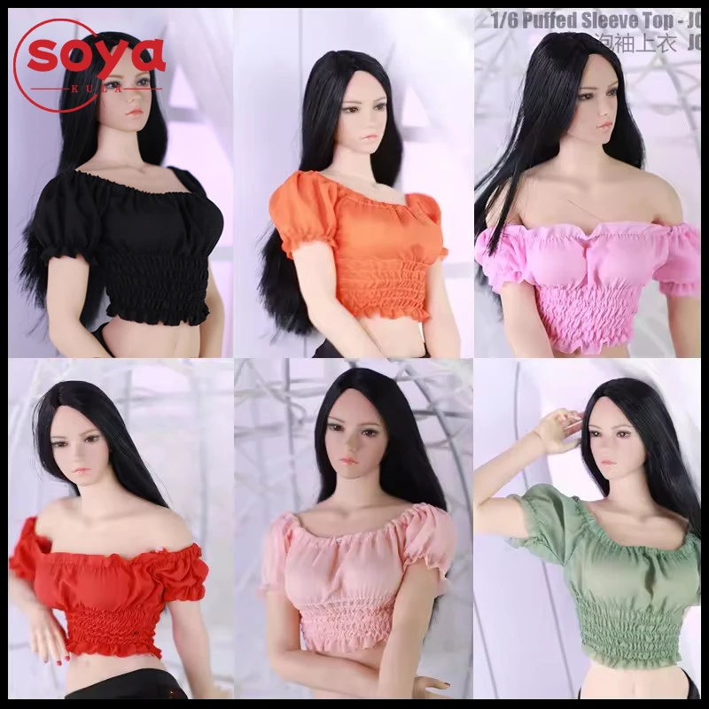 JOA-52 1/6 Skala Puff Sleeve Plissee Top Kurze T-shirt Kleidung Modell Fit 12'' PH TBL Weibliche Soldat Action figur Körper Puppen