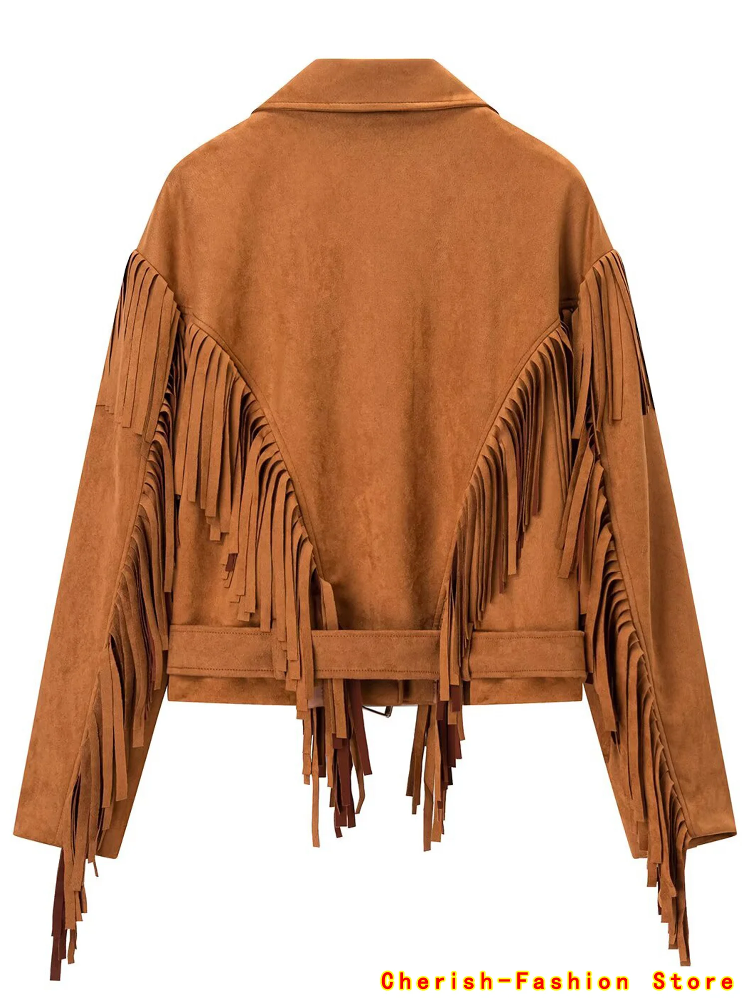 2025 Moda donna manica lunga cerniera capispalla allentato Lady Autunno Chic High Street giacche giacca in pelle scamosciata corta con nappa marrone