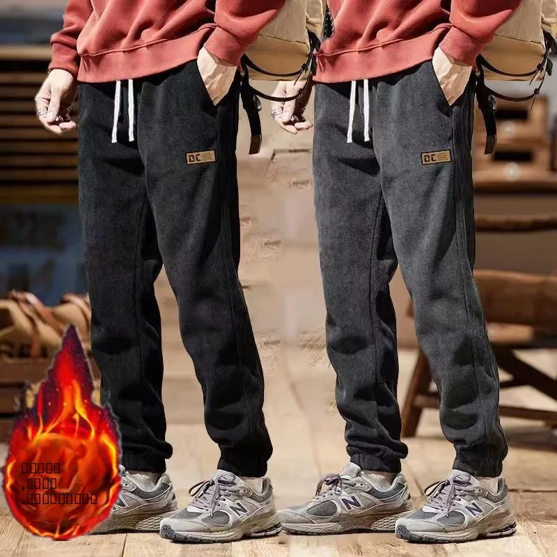 

Men's Corduroy Pants 2025 New Autumn Winter Loose Workwear Casual Elastic Waist Student Dstring Sweatpants Polyester Fiber