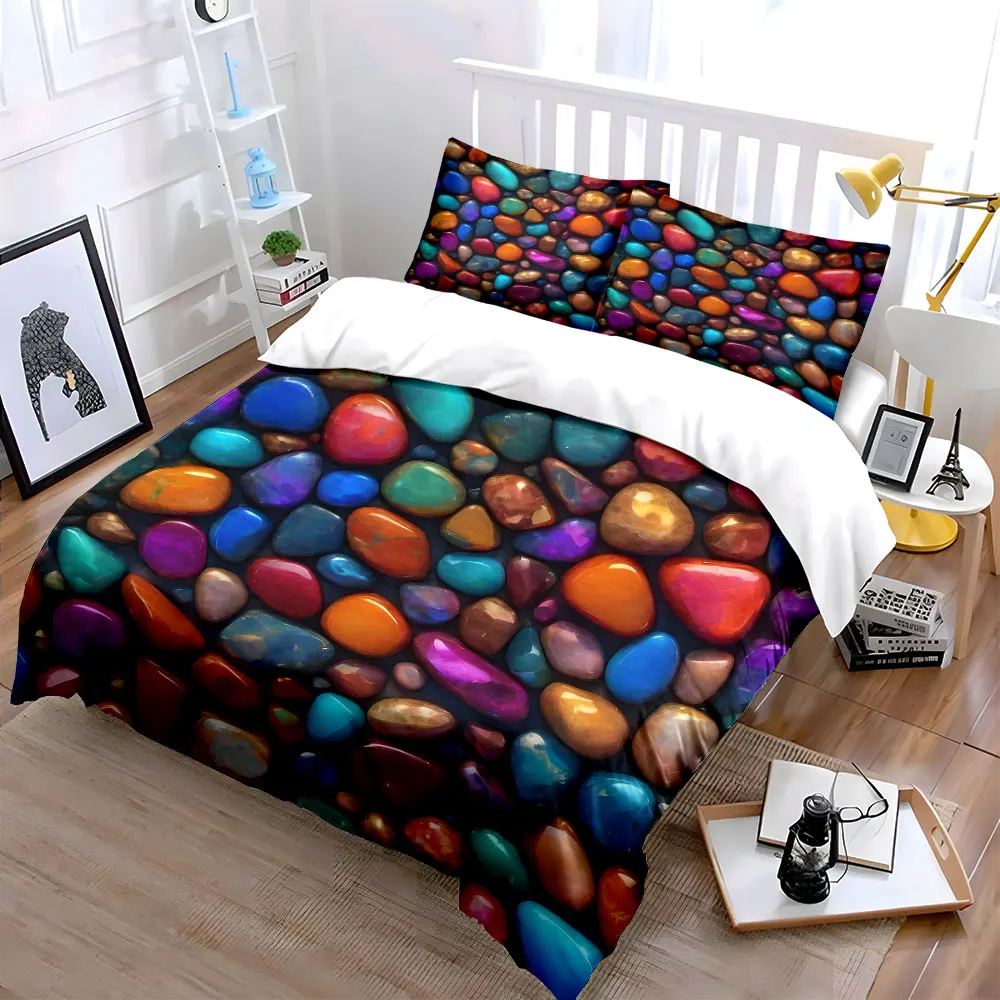 Colorful glossy pebbles arrangement Bedding Set for Kids Luxury Gift 3pcs Digital Print Comforter Set Soft Comfortable