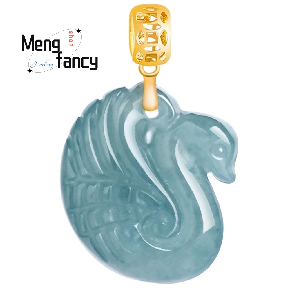 Natural A Goods Jade Blue Water Swan Pendant 18K Gold Inlaid With Ice Jade Pendant Fashion Women's Jade Pendant Necklace