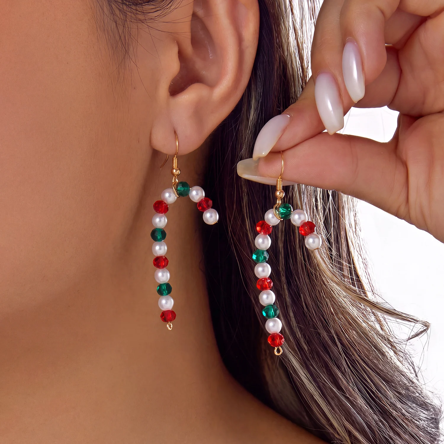 Multi Pair Santa Reindeer Christmas Hat Earrings for Women Niche Alloy Red Green Color Block Bell Earrings Festive Party Jewelry