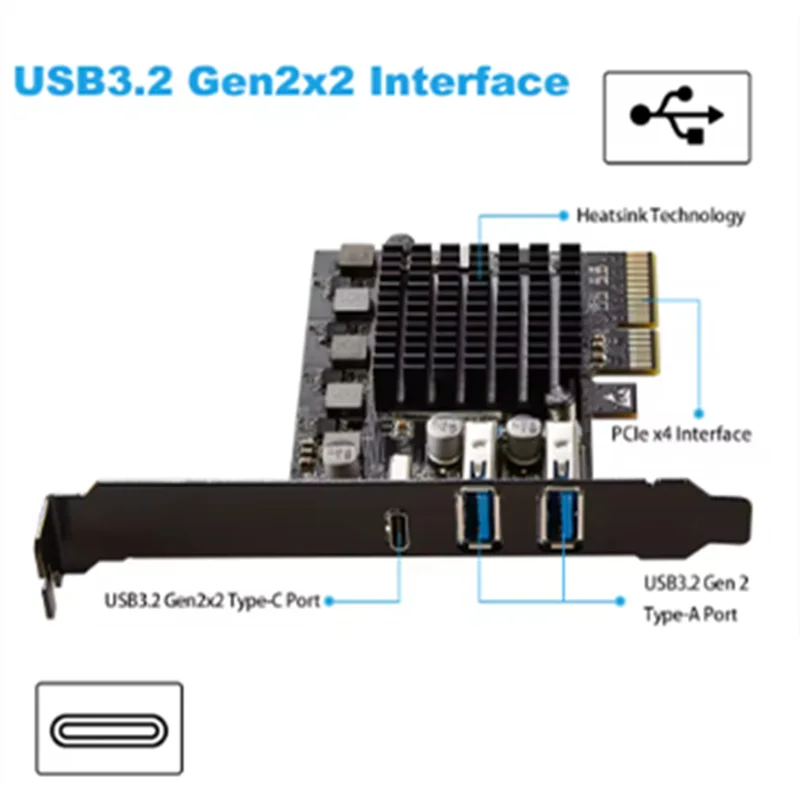 

N01R-Industrial Video Capture Pcie X4 Card 20Gbps USB-C 2-Port USB 3.2 Gen2x2+ 1X Host Controller For Windows/Linux/Mac