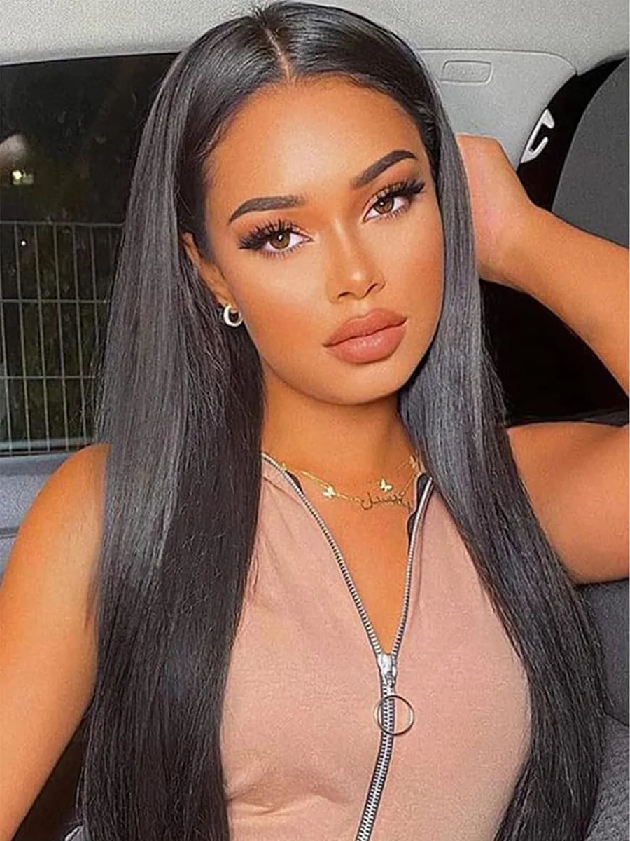 

1B Natural Color Bone Straight HD Lace Frontal Wig Black Human Hair Wigs