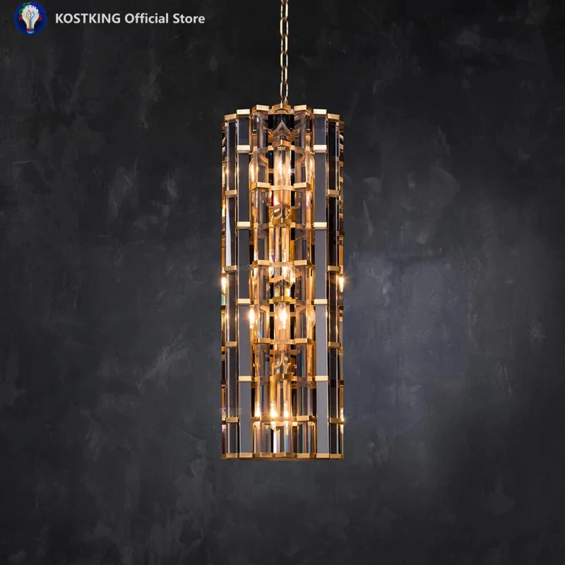 Italian Crystal Pendant Light LED Ceiling Lighting for Villa Staircase Dining Room Living Room Bedroom Hanging Lamp