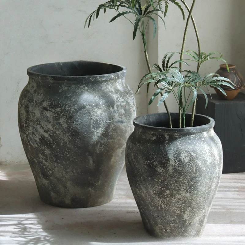 Extra large retro cement big jar shopping mall hotel sales office large green plant planting pot homestay decoration ornament