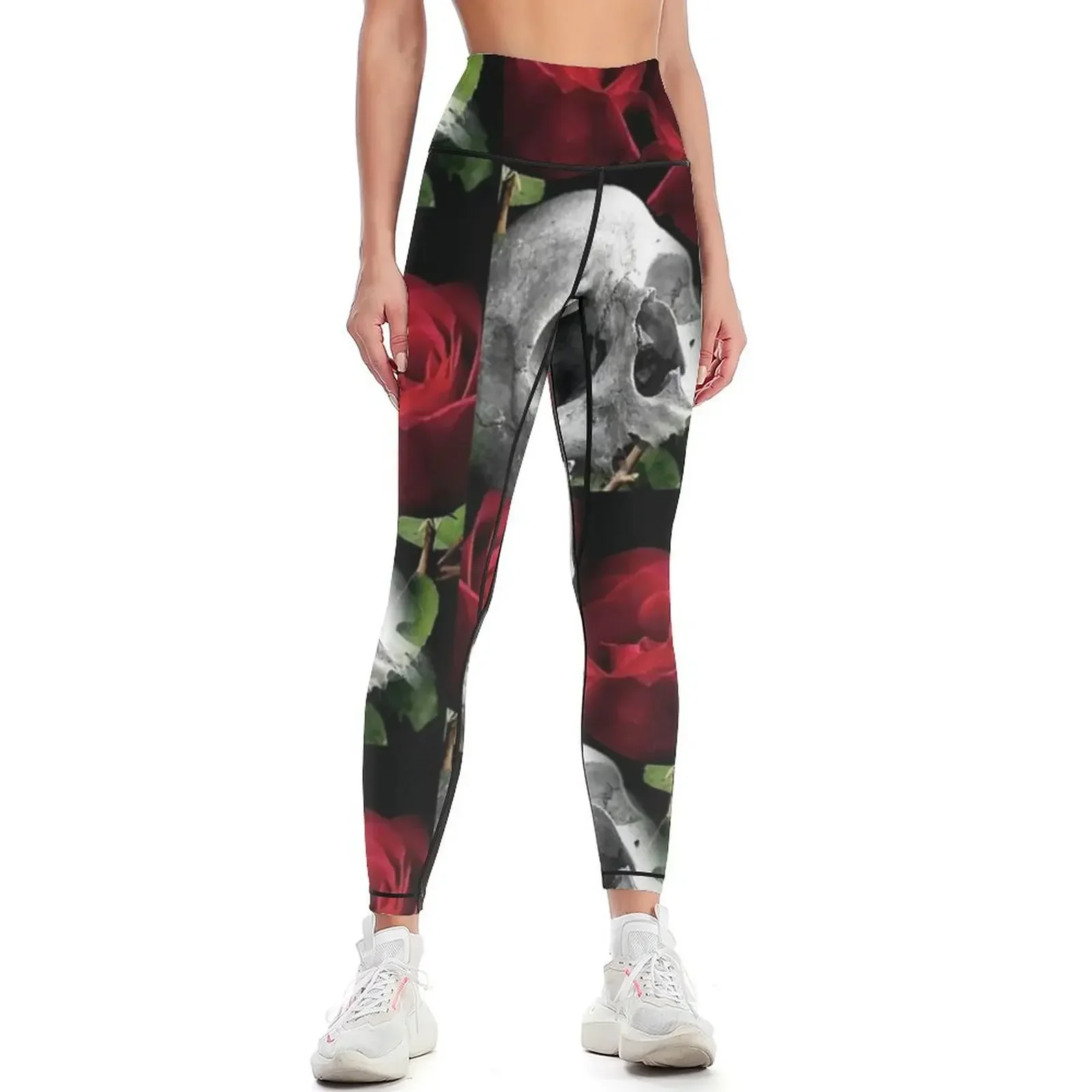 

Skull and Roses 1 Leggings Sports female Legging sexy woman Clothing fitness jogging pants Womens Leggings