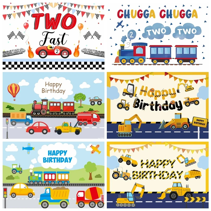 

Baby 1st Birthday Backdrops Photography Cartoon Cars Newborn Baby Shower Portrait Photographic Backgrounds Photo Studio Props