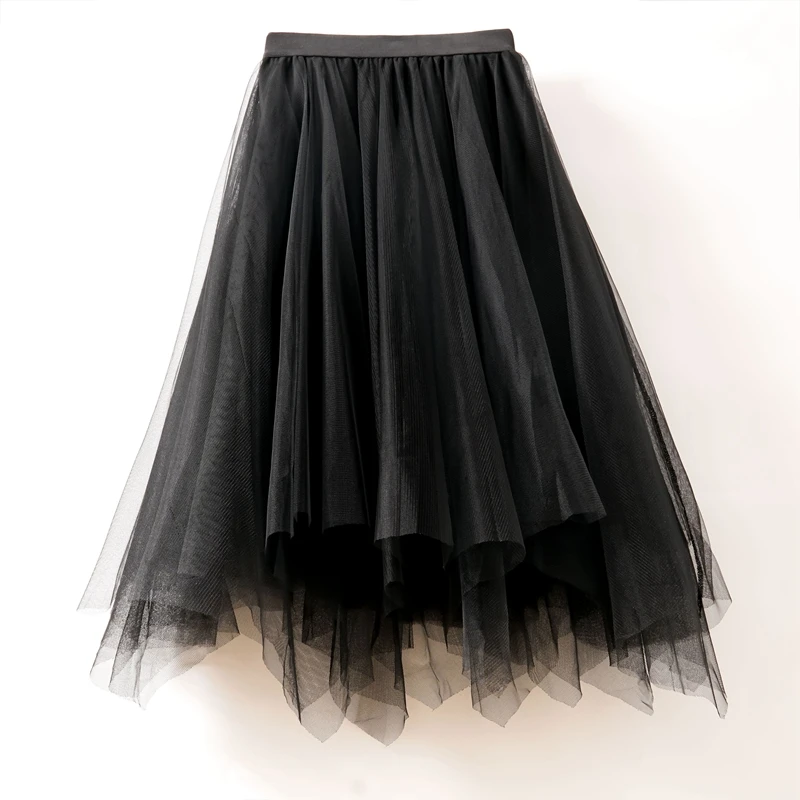 Jupe tutu en tulle à volants taille haute pour femmes, jupe midi noire, jupes en tulle