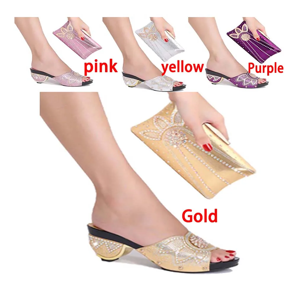 Italian Shoe And Bag Set For Party In Women Nigerian High-Heeled Crystal Rhinestone Wedding Hand-Held Straddle Dinner 2022