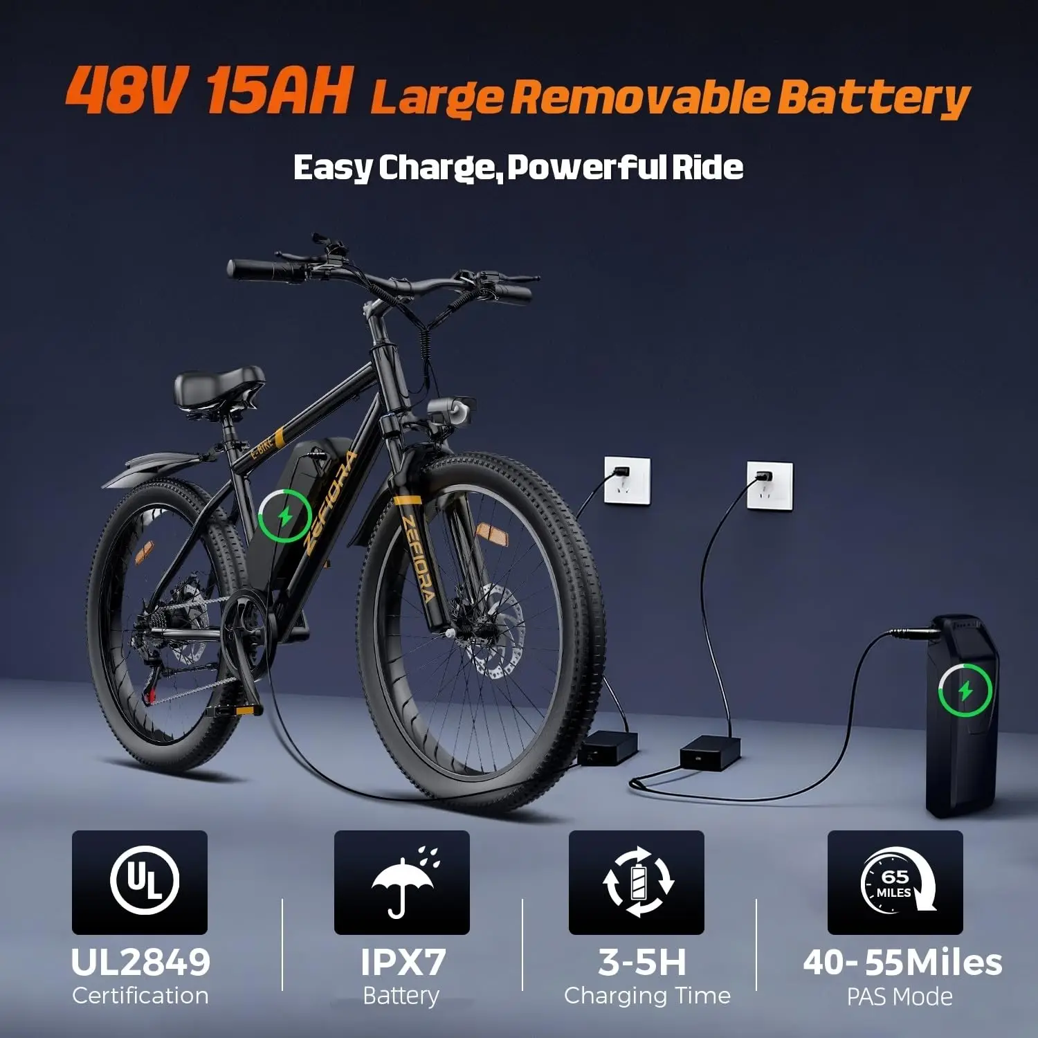Electric Mountain Bike Adults 1000W 24MPH 55Mi Range Off-Road E-Bike 26
