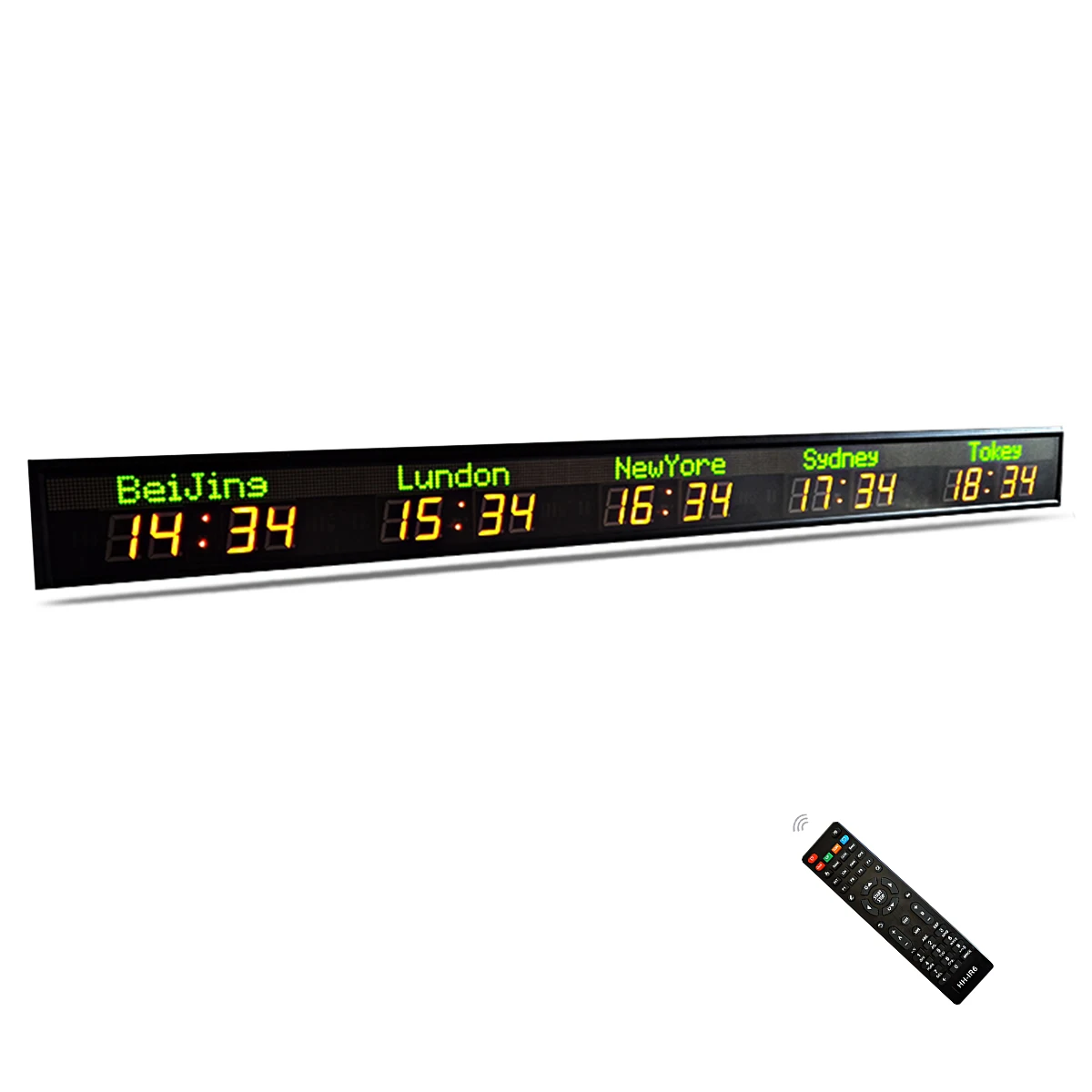 5 CITIES TIME CLOCK WALL MOUNTING REMOTE OPERATE HIGHT BRIGHTNESS LED DIGITAL CLOCK ZONE TIME CLOCK FREE MOUNTING HOOK BIG CLOCK