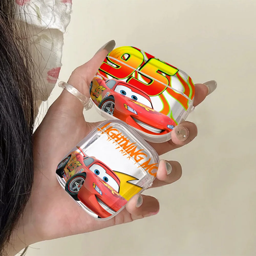 Coo Cartoon Cars M-McQueens Durchscheinende Silikonhülle für Airpods 4 3 Pro 2 1 Drahtlose Kopfhörer-Kopfhörer Pro2-Schutzhüllen