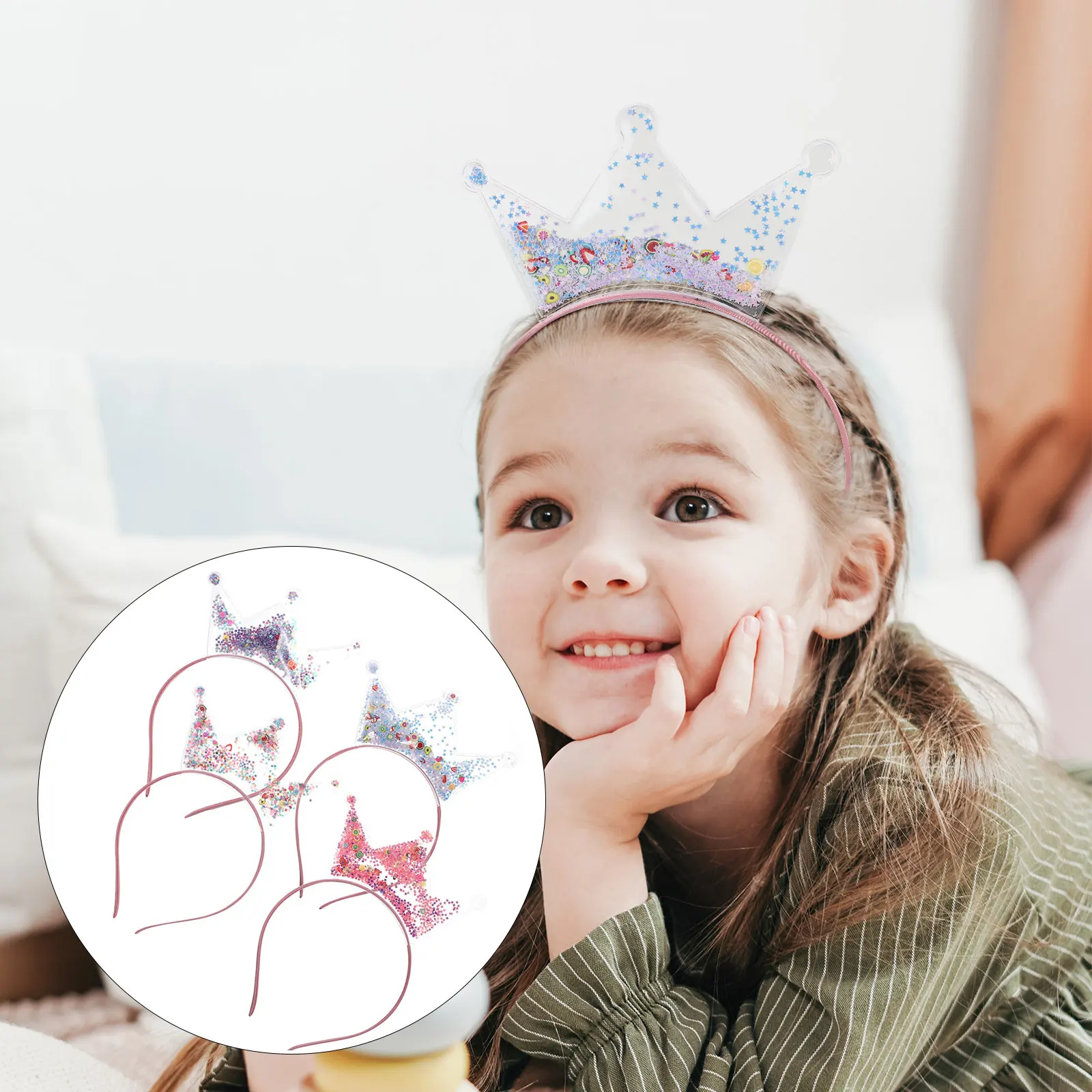 

4pcs Sequin Crown Headb Birthday Headdress Kids Hair Hoop Non Deformation Plastic Sparkling Accessories Hair Care Styling