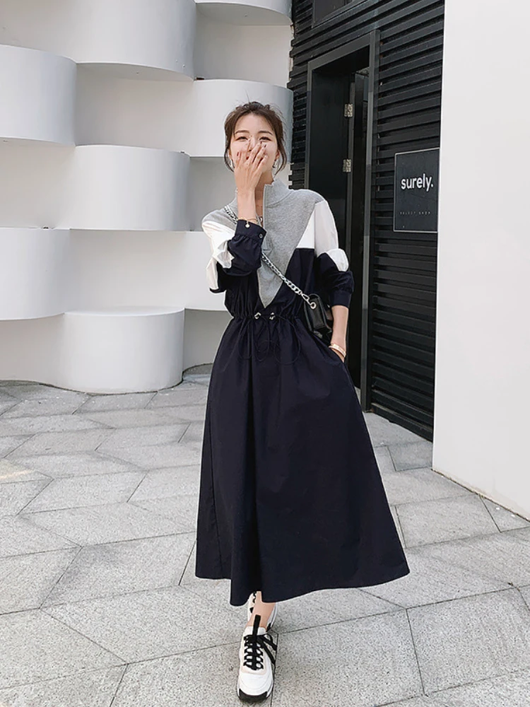 2024 Autumn and Winter Fashion New Women's Korean Dongdaemun Clothing Trend Splicing Waist Design Sense Temperament Long Dress