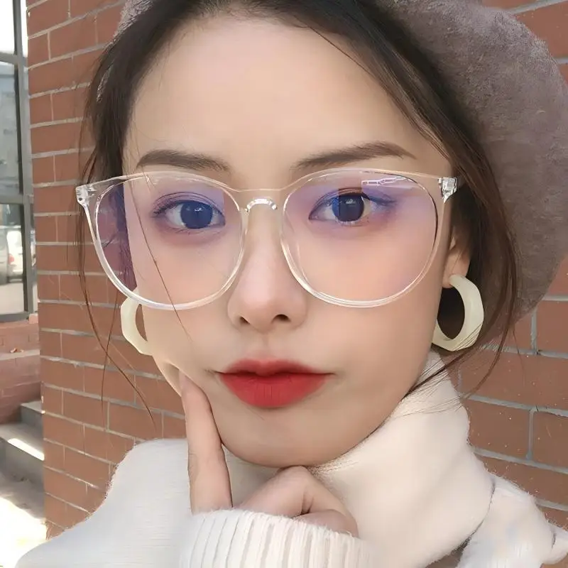 

Fashion large frame simple flat glasses round frame anti-blue light glasses casual versatile women's fashion daily accessories