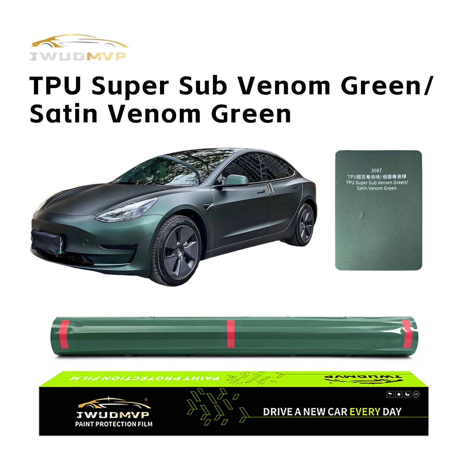 

JWUDMVP Высококачественная 1,52*15 м ТПУ PPF Суперматовая жидкая зеленая пленка Самовосстанавливающаяся, устойчивая к царапинам и не выцветает