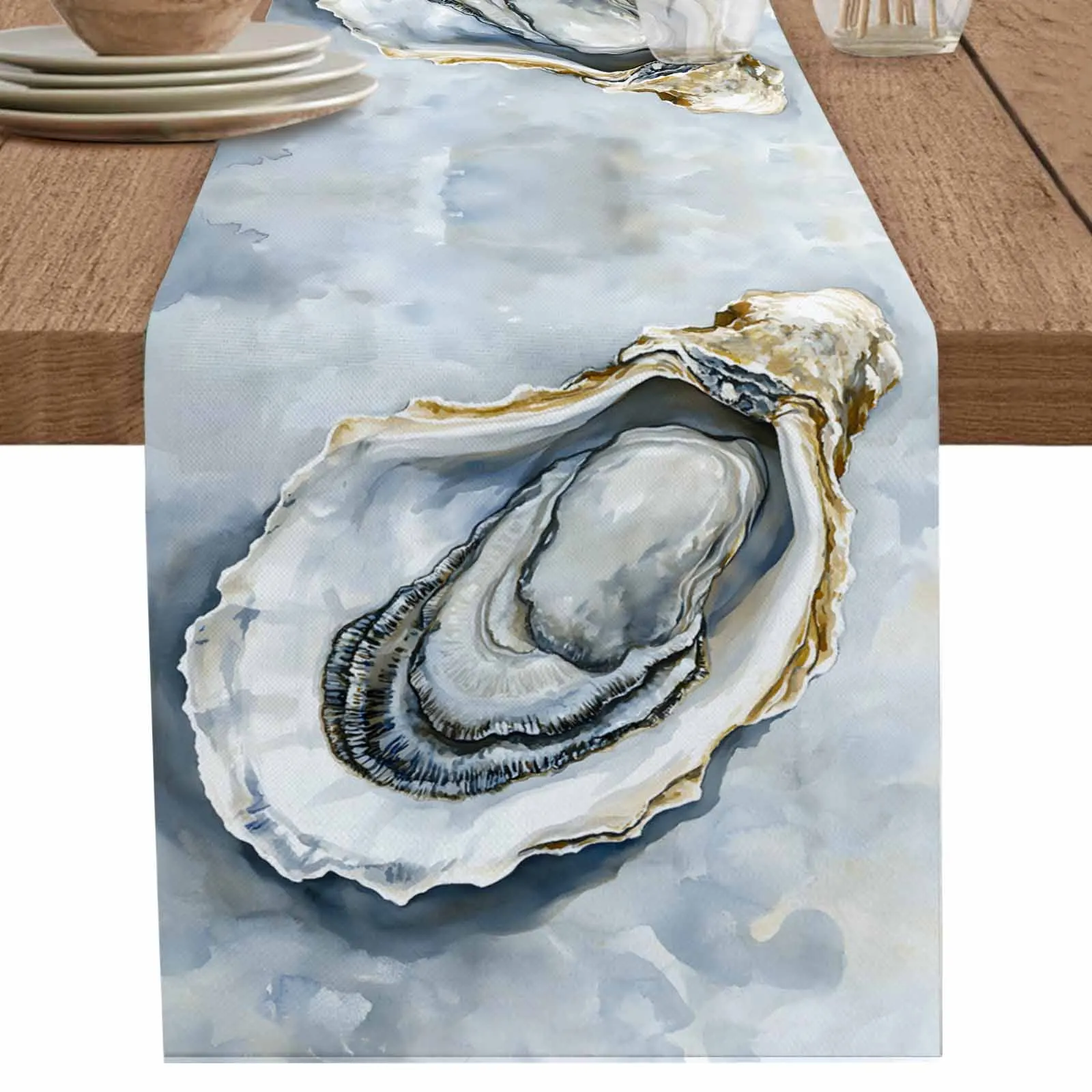 Realistic Depiction Of Marine Oysters Runner Wedding Decor Table Cover Holiday Party Coffee Table Decoration Tablecloth