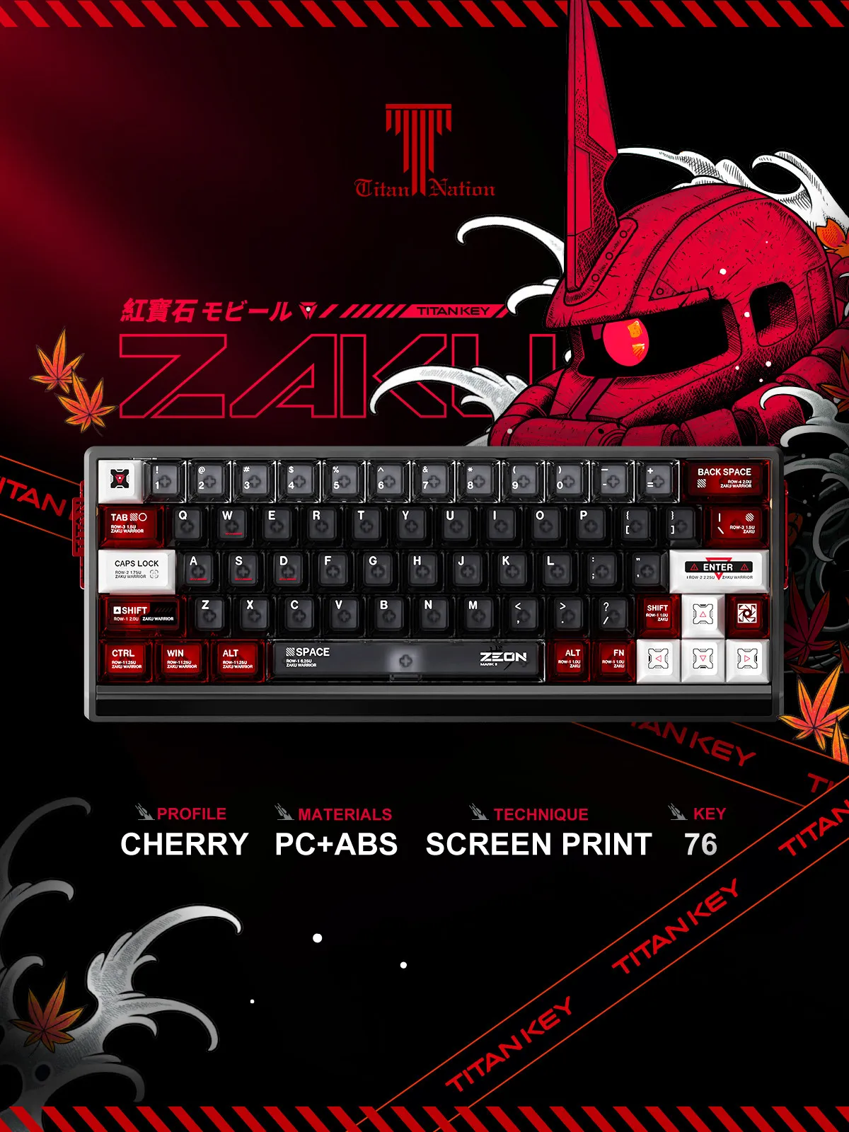 TITANNATION ZAKU Ruby PC Keycaps Original Factory Height Keyboard Keycaps PC ABSEV63 Transparent Wooting PC Accessories Gifts
