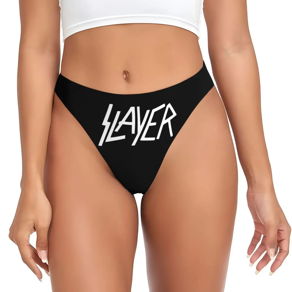 Custom Women's White Heavy S-Slayers Thrash Metal G-string Thong Breathable Rock Roll Band Panties Underwear