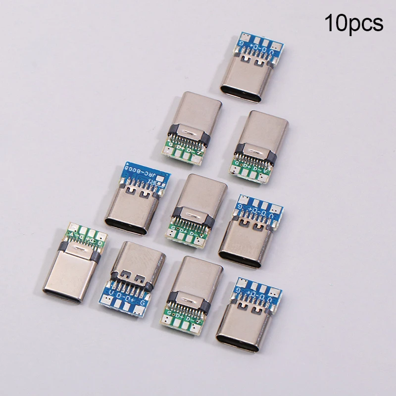 

10Pcs USB Type C Connector Male/Female Socket Receptacle Adapter to Solder Wire & Cable Support PCB Board