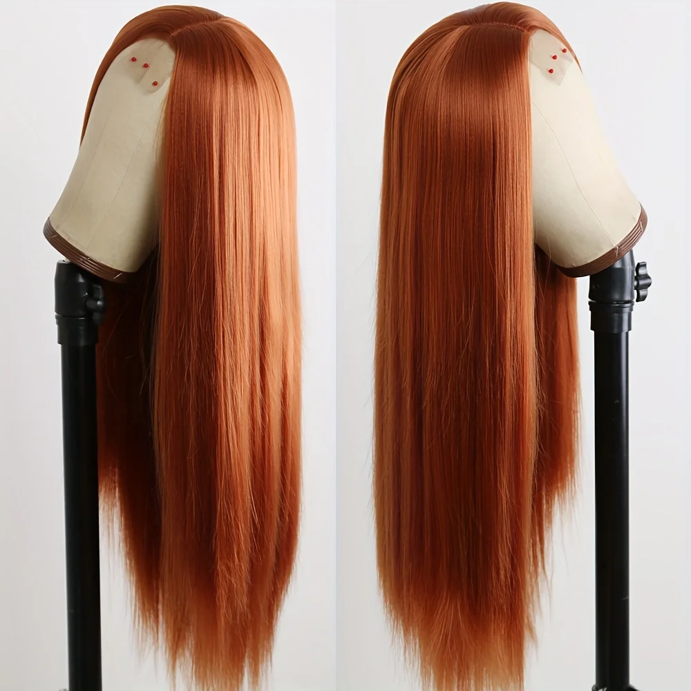 36 بوصة البرتقال الزنجبيل الدانتيل الجبهة الباروكات شعر الإنسان للنساء مستقيم 13x4 13x6 الدانتيل الباروكة الأمامية 350 الملونة قبل قطعها بيرو #2