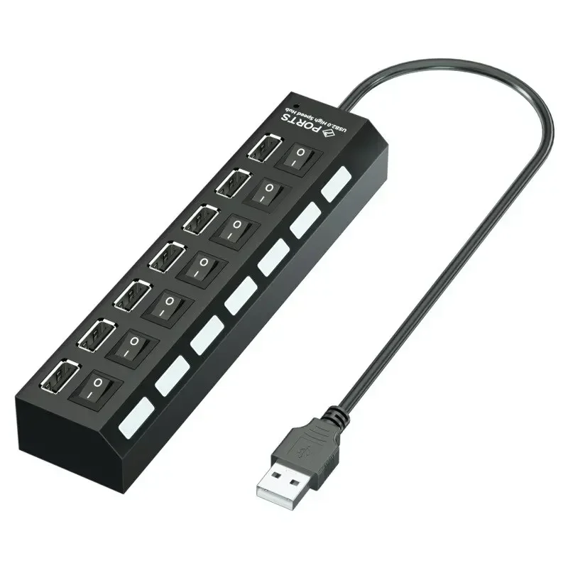 

USB Hub 7 Port Multi USB Splitter Power Adapter Multiple Expander With On Off Switch For PC Laptop MacBook Accessories