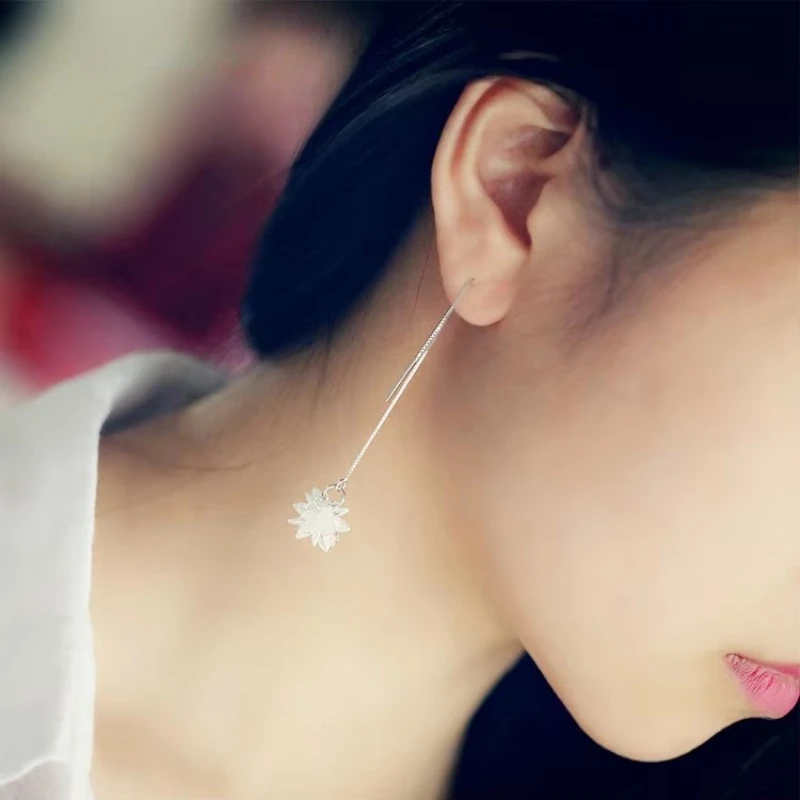 Hot Sale Long Ice flower 925 Sterling Silver Earrings For Women Fashion Jewelry sterling-silver-jewelry pendientes