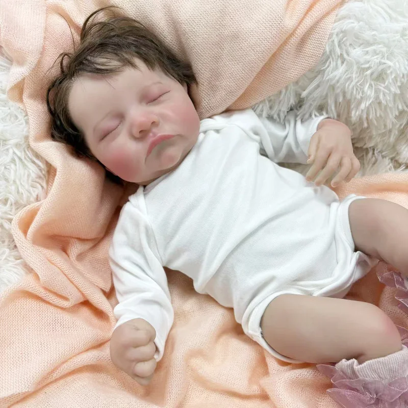 Levi 19 pouces cheveux enracinés à la main tissu doux corps Reborn poupée réaliste câlin bébé plusieurs couches peinture 3D peau veines visibles