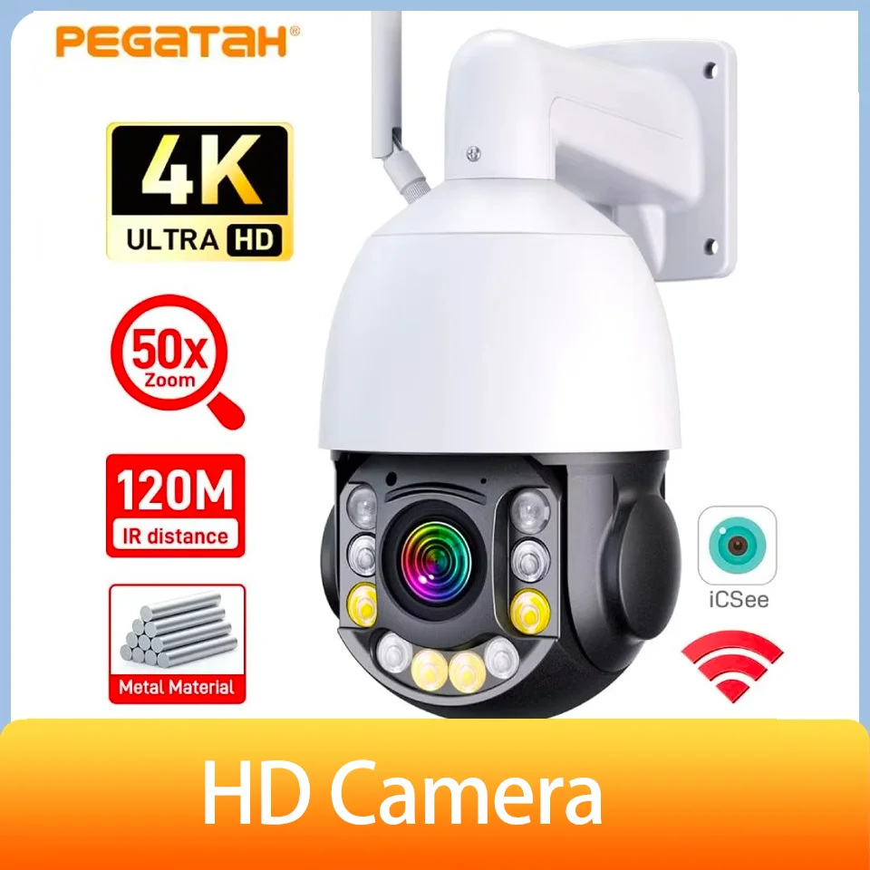 

8MP PTZ Camera 50X Zoom Auto Tracking, WiFi Outdoor Security IP66, 120m IR Night Vision, AI Human Detection, 2-Way Audio, ONVIF