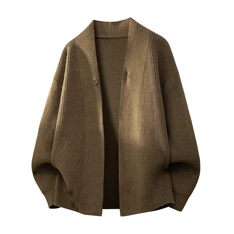 

Round Sweater Knitted Men's Jacket Solid Color Button Long-sleeved Top