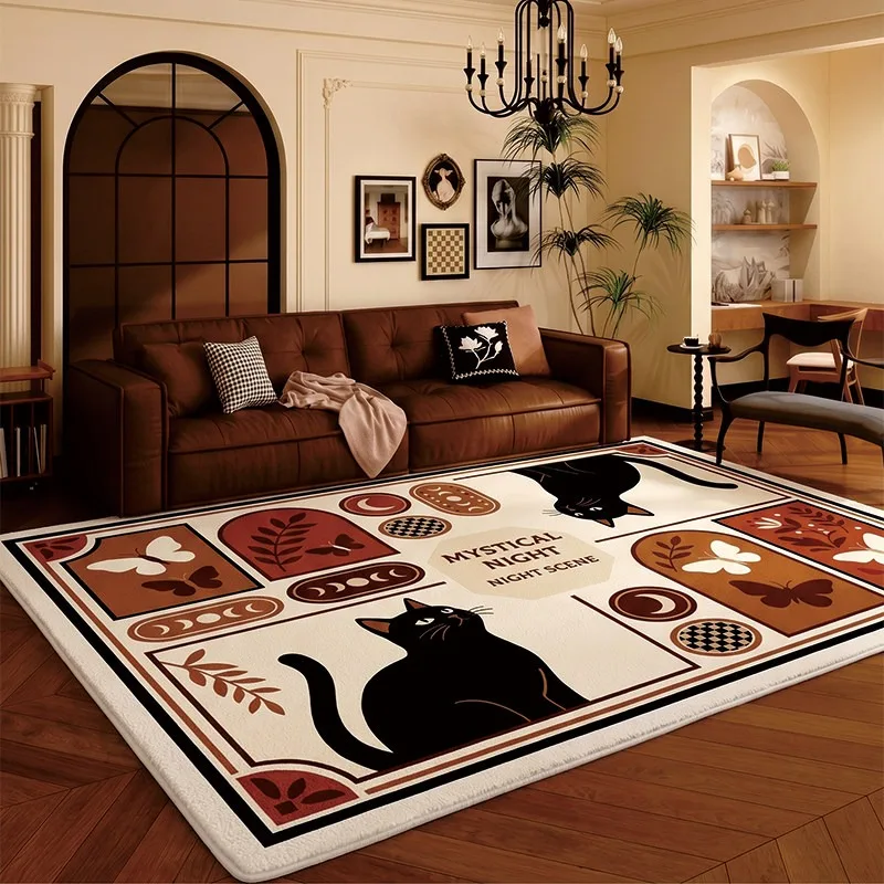Black Cat Series Living Room Carpet Bohemian-style Brown Bedroom Rug Retro Light Luxury Home Decor Coffee Table Mats 러그 Alfombra