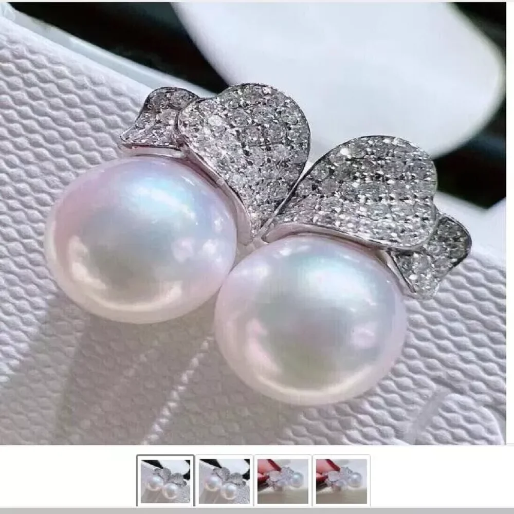 

New Giant AAAAA 10-11mm Natural South Sea Authentic Round White Pearl Earrings 925S