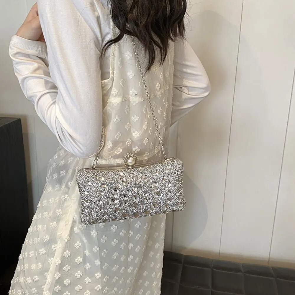 

Shiny Evening Banquet Bag Crystal Sequin Bling Colorful Rhinestone Shoulder Bag Clutch Bag Pearl Chain Crossbody Bag Wedding