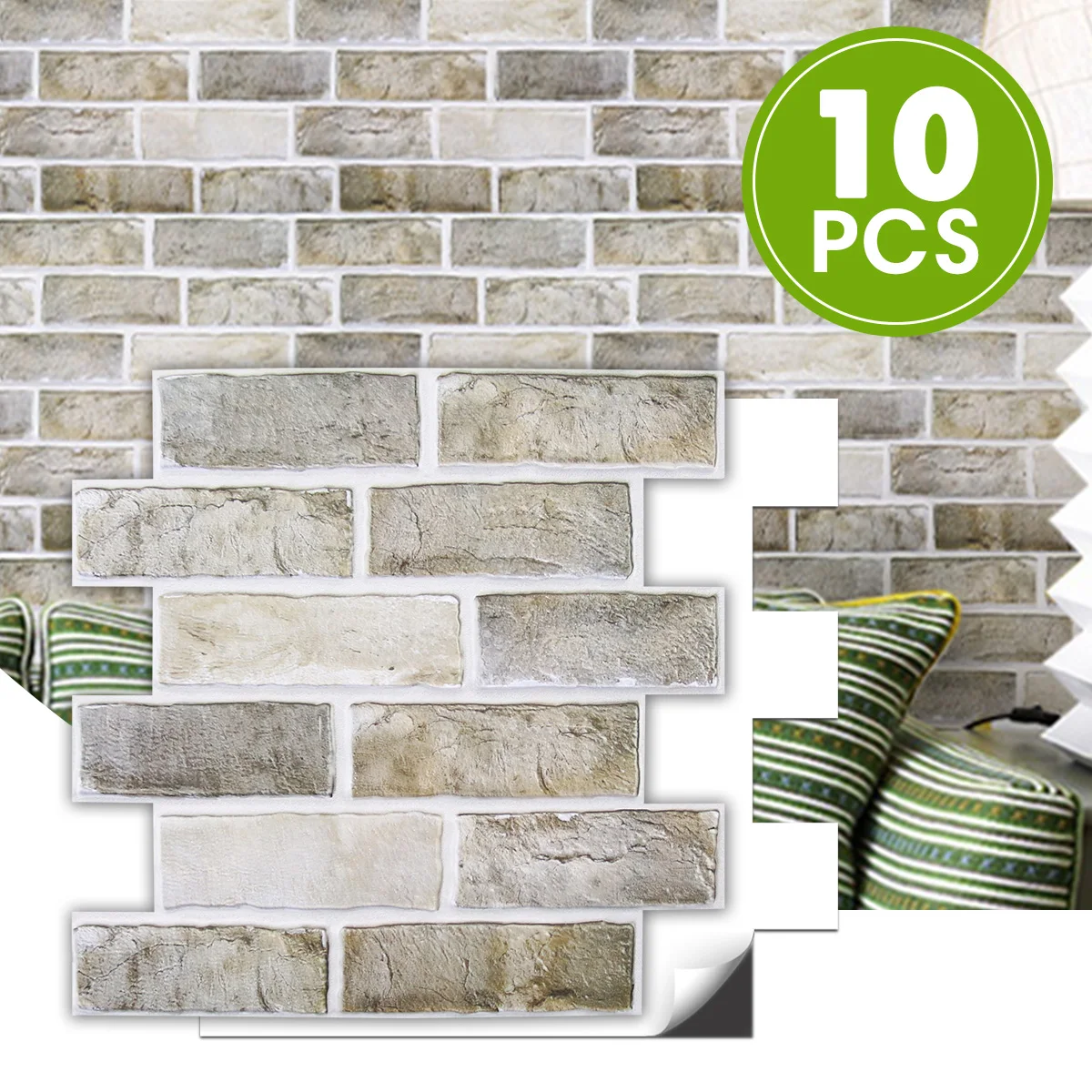 

Commomy 10pcs 3D PVC Wall Panels, Brick Wall Stickers Waterproof, Backsplash Kitchen Tiles Peel and Stick, Home Decoration