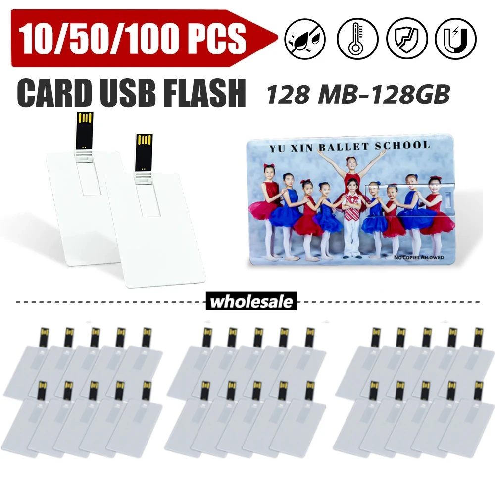 

10/50/100PCS Free Printing Logo Ultra-thin Credit Card USB Flash Drive Pen Drive 64GB Bank Card Model Memory Stick Souvenir Gift