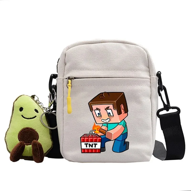 Minecraftes Pixels Canvas Bag Boys Square Shoulder Bags Game Figure Printed Casual Cartoon Crossbody Pocket Men Birthday Gifts