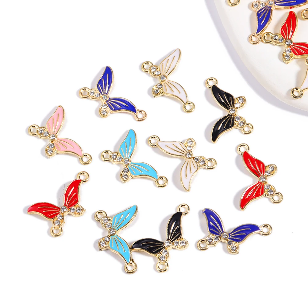 20Pcs/Lot 18*24 Retro Alloy Enamel Half Rhinestone Butterfly Connectors Charms For DIY Necklace Bracelet Jewelry Making Findings