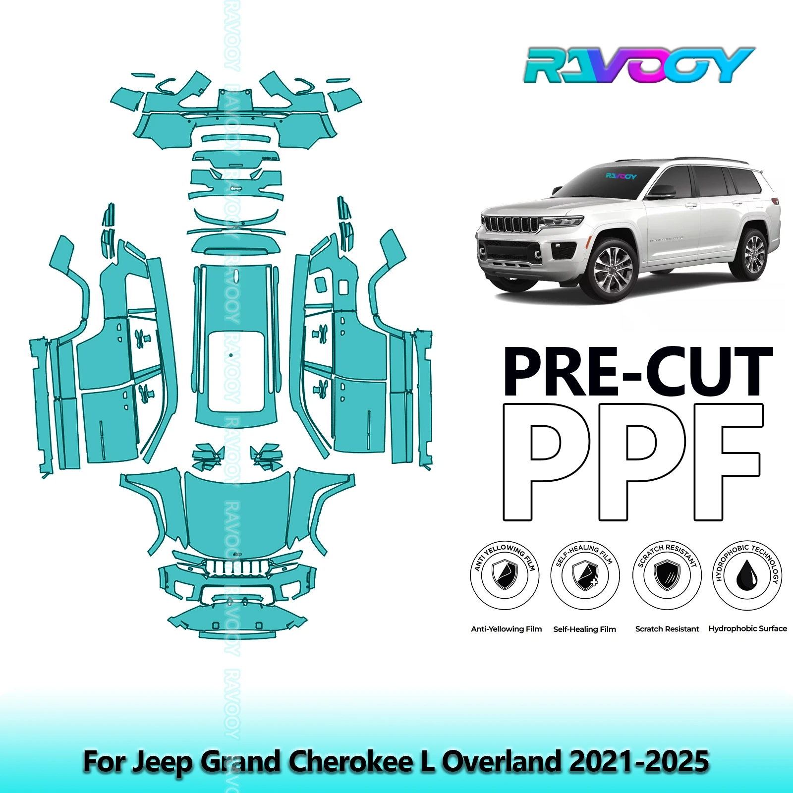 

8.5Mil Precut PPF Paint Protection Film Full Vehicle For Jeep Grand Cherokee L Overland 2021-2025